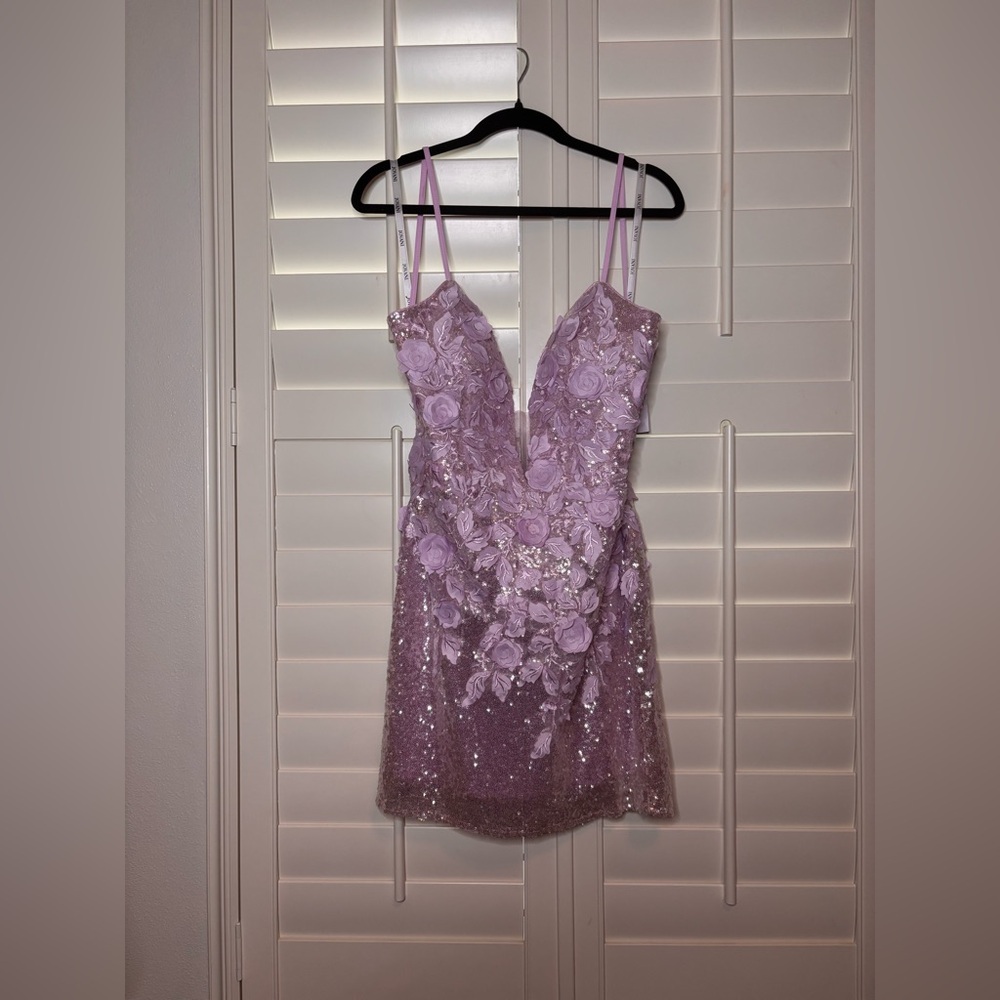 Jovani 05282A Sequin Floral Embellished Fitted Homecoming Dress ice pink size 14